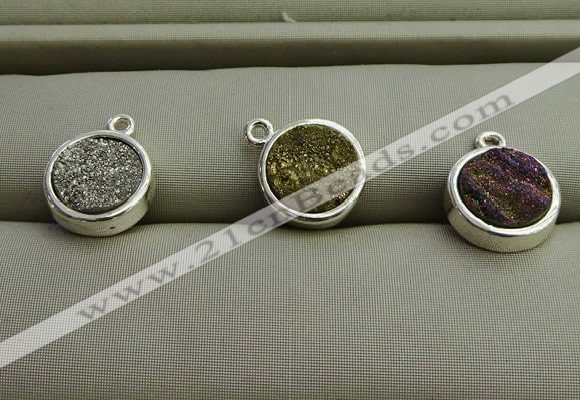 NGP7574 12mm coin plated druzy agate pendants wholesale
