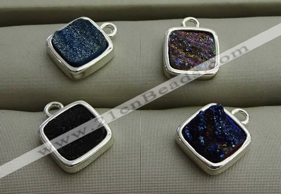 NGP7576 12*12mm square plated druzy agate pendants wholesale
