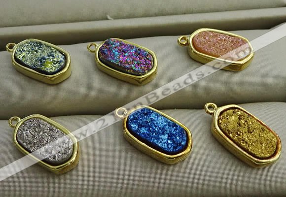 NGP7581 10*15mm oval plated druzy agate pendants wholesale