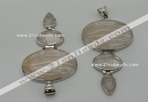 NGP8001 50*82mm - 52*86mm rose quartz pendant set jewelry