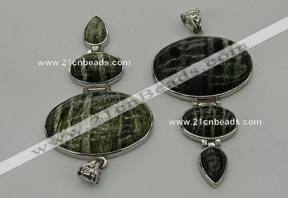 NGP8022 50*82mm - 52*86mm green silver line jasper pendant set jewelry