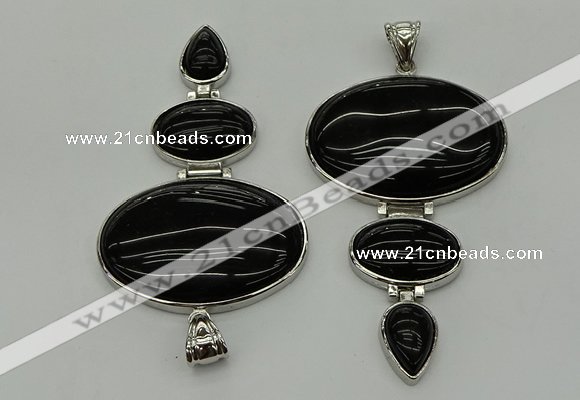 NGP8025 50*82mm - 52*86mm black agate pendant set jewelry