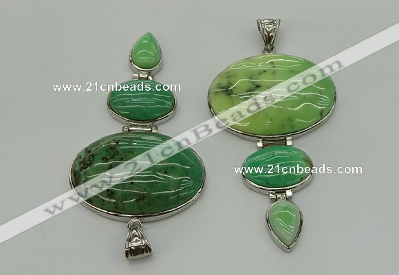 NGP8028 50*82mm - 52*86mm grass agate pendant set jewelry