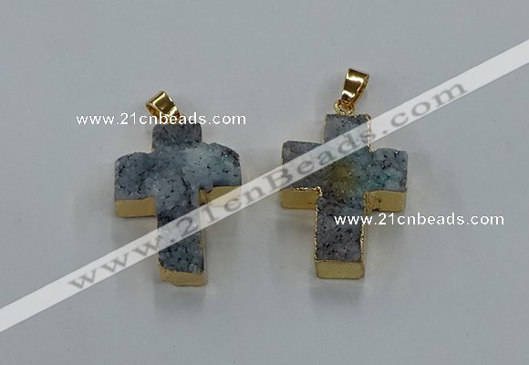 NGP8538 22*30mm - 25*35mm cross druzy agate pendants wholesale