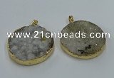 NGP8553 38mm - 40mm flat round druzy agate pendants wholesale