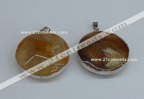 NGP8698 38mm - 40mm flat round agate pendants wholesale