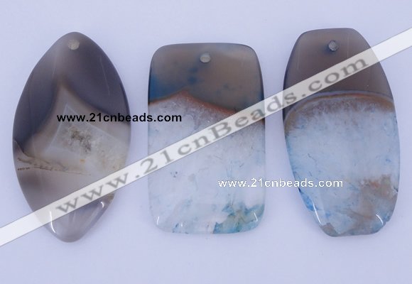 NGP909 5PCS 30mm*50-55mm mixed shape agate druzy geode gemstone pendants