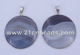 NGP936 5PCS 40mm flat round agate gemstone pendants with brass setting