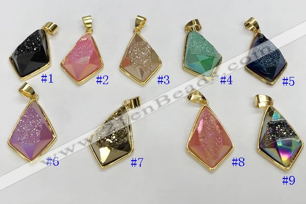 NGP9601 18*25mm faceted plated druzy agate pendants