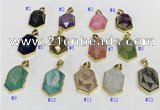 NGP9606 18*25mm faceted hexagon plated druzy agate pendants