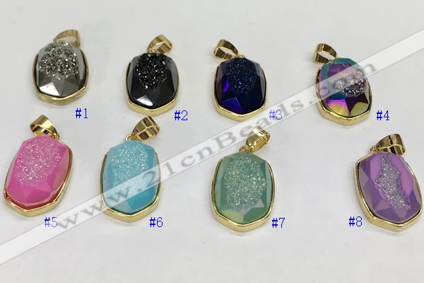 NGP9610 15*22mm faceted oval plated druzy agate pendants