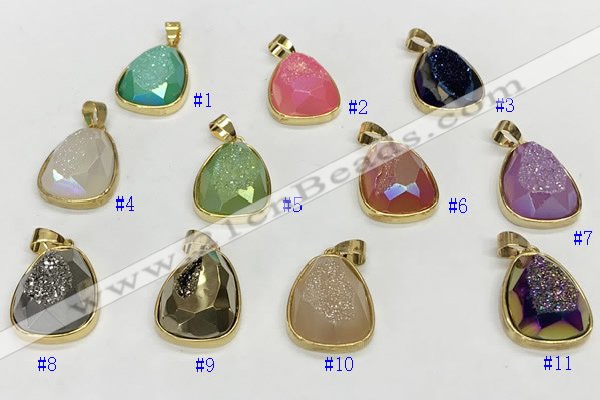 NGP9611 17*22mm faceted teardrop plated druzy agate pendants