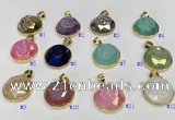 NGP9612 20mm faceted coin plated druzy agate pendants