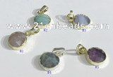 NGP9713 10mm coin-shaped  mixed gemstone pendants wholesale