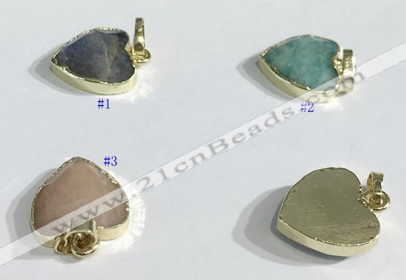 NGP9727 14mm heart-shaped  mixed gemstone pendants wholesale