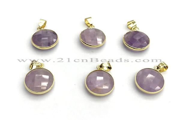 NGP9897 16mm faceted coin amethyst pendant