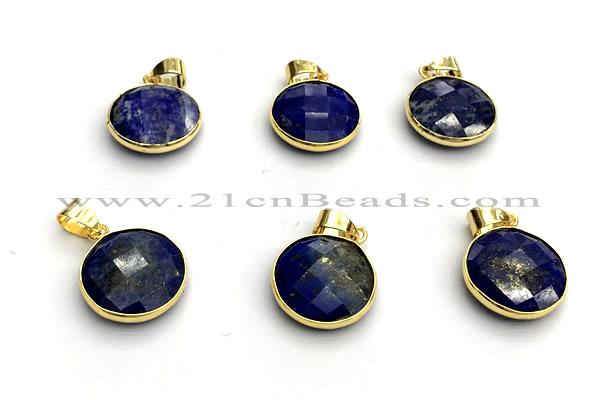 NGP9902 16mm faceted coin lapis lazuli pendant