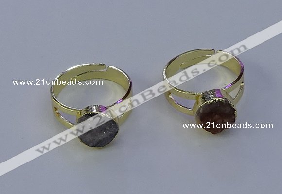 NGR1018 10mm coin druzy agate gemstone rings wholesale