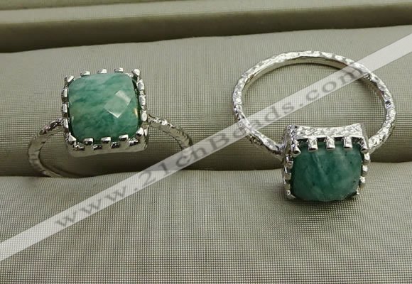 NGR1065 8*8mm square amazonite gemstone rings wholesale