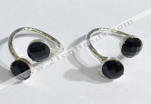 NGR1097 8mm faceted coin  black agate gemstone rings wholesale