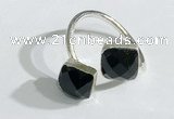 NGR1098 8mm faceted square  black agate gemstone rings wholesale