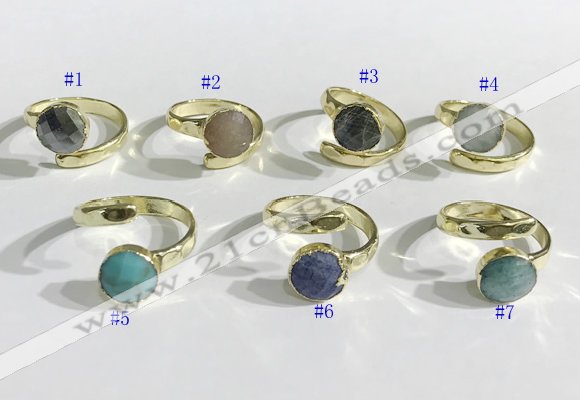 NGR1100 10mm faceted coin  mixed gemstone rings wholesale