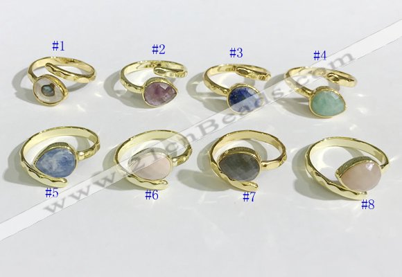 NGR1143 8*10mm faceted flat droplet mixed gemstone rings wholesale