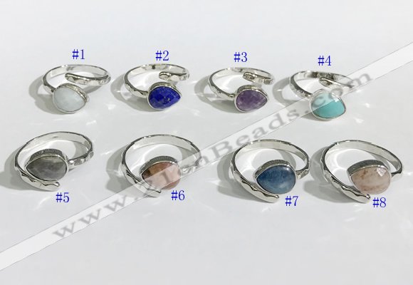 NGR1144 8*10mm faceted flat droplet mixed gemstone rings wholesale