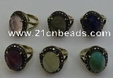 NGR2118 10*15mm faceted oval mixed gemstone rings wholesale