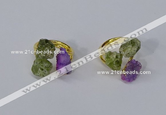 NGR213 5*8mm - 6*10mm freeform druzy agate & peridot rings wholesale