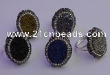 NGR2169 22*28mm - 22*30mm flower plated druzy agate rings