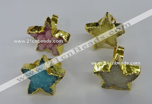 NGR287 25*25mm - 30*30mm star druzy agate gemstone rings