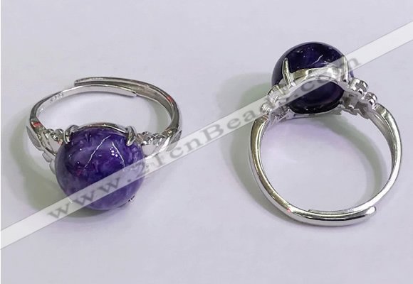 NGR3007 925 sterling silver with 12mm flat  round charoite rings