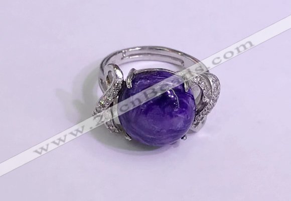 NGR3011 925 sterling silver with 14mm flat  round charoite rings