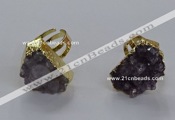 NGR313 15*20mm - 18*25mm freeform druzy amethyst gemstone rings