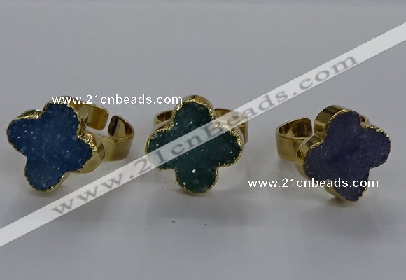 NGR317 18*18mm - 20*20mm flower druzy agate gemstone rings