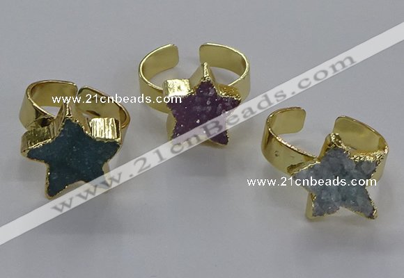 NGR319 15*15mm - 16*16mm star druzy agate gemstone rings